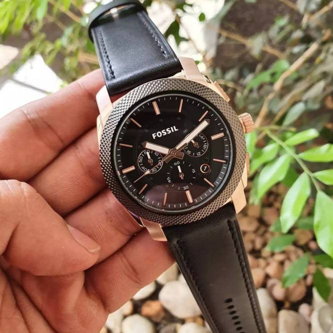  Shop Authentic Fossil Machine Chronograph Black Dial Black Leather Strap Watch for Men - FS5120 - Luxxuri