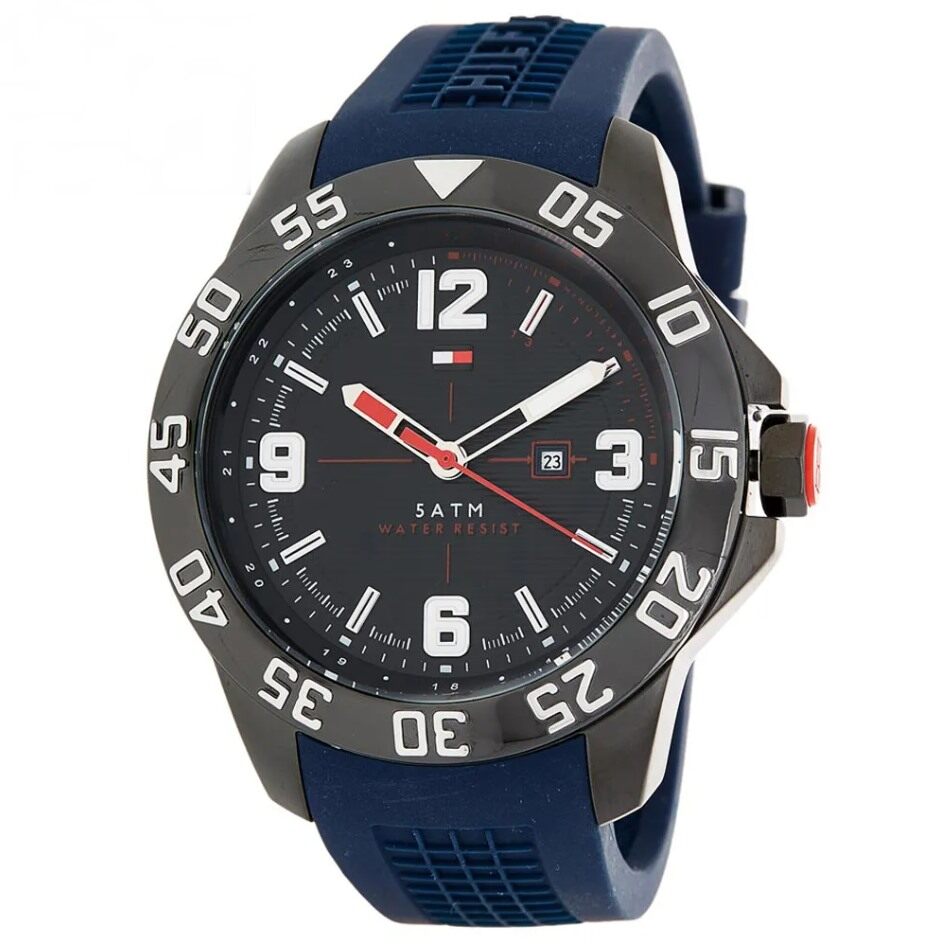  Shop Authentic Tommy Hilfiger Cole Black Dial Blue Rubber Strap Watch for Men - 1790984 - Luxxuri