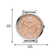  Shop Authentic Fossil Jacqueline Three Hand Pink Dial Silver Mesh Strap Watch for Women - ES5089 - Luxxuri