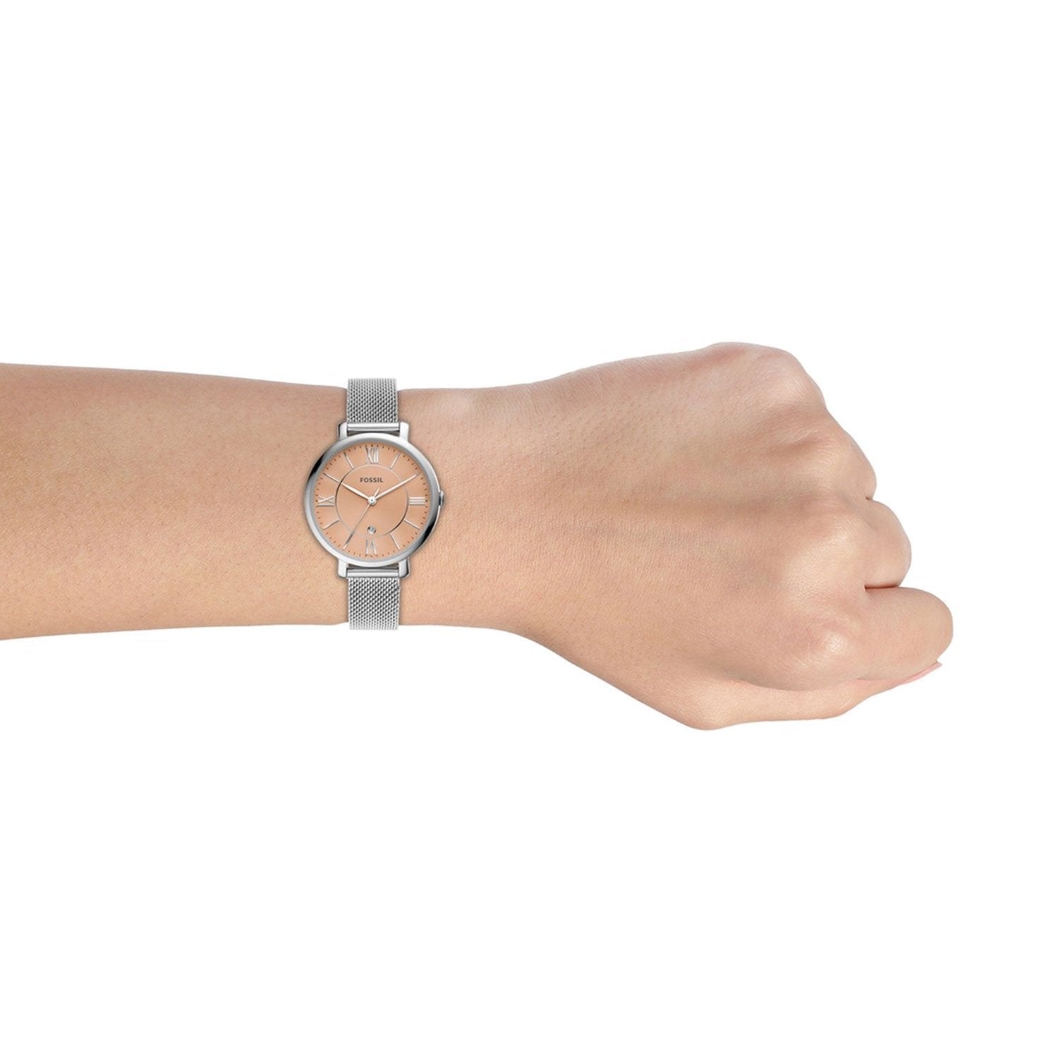  Shop Authentic Fossil Jacqueline Three Hand Pink Dial Silver Mesh Strap Watch for Women - ES5089 - Luxxuri