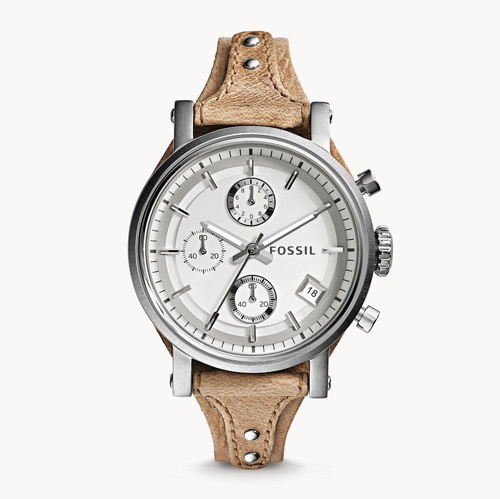  Shop Authentic Fossil Boyfriend Chronograph White Dial Brown Leather Strap Watch for Women - ES3625 - Luxxuri