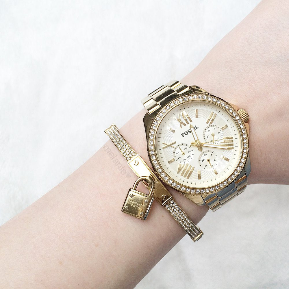  Shop Authentic Fossil Cecile Chronograph Gold Dial Gold Steel Strap Watch for Women - AM4482 - Luxxuri