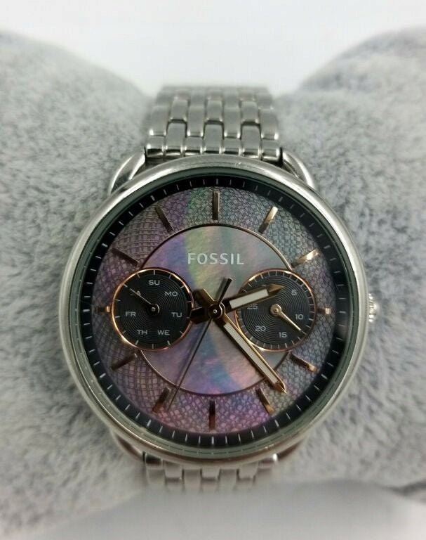  Shop Authentic Fossil Tailor Mother of Pearl Black Dial Silver Steel Strap Watch for Women - ES3911 - Luxxuri