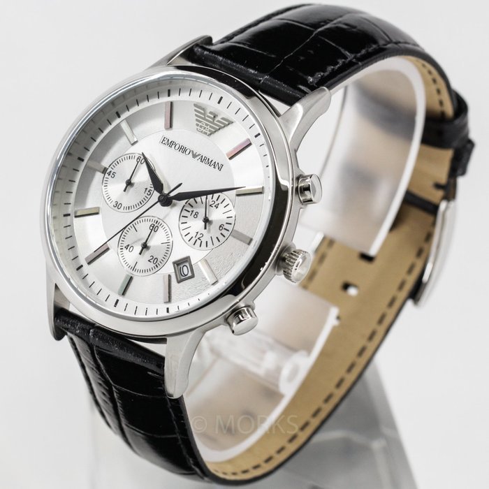  Shop Authentic Emporio Armani Classic Chronograph Silver Dial Black Leather Strap Watch For Men - AR2432 - Luxxuri