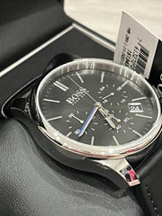  Shop Authentic Hugo Boss Time One Chronograph Black Dial Black Leather Strap Watch for Men - 1513430 - Luxxuri