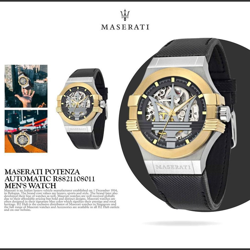 Shop Authentic Maserati Potenza Automatic Skeleton Dial Black Leather Strap Watch For Men - R8821108011 - Luxxuri