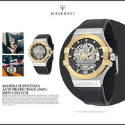  Shop Authentic Maserati Potenza Automatic Skeleton Dial Black Leather Strap Watch For Men - R8821108011 - Luxxuri