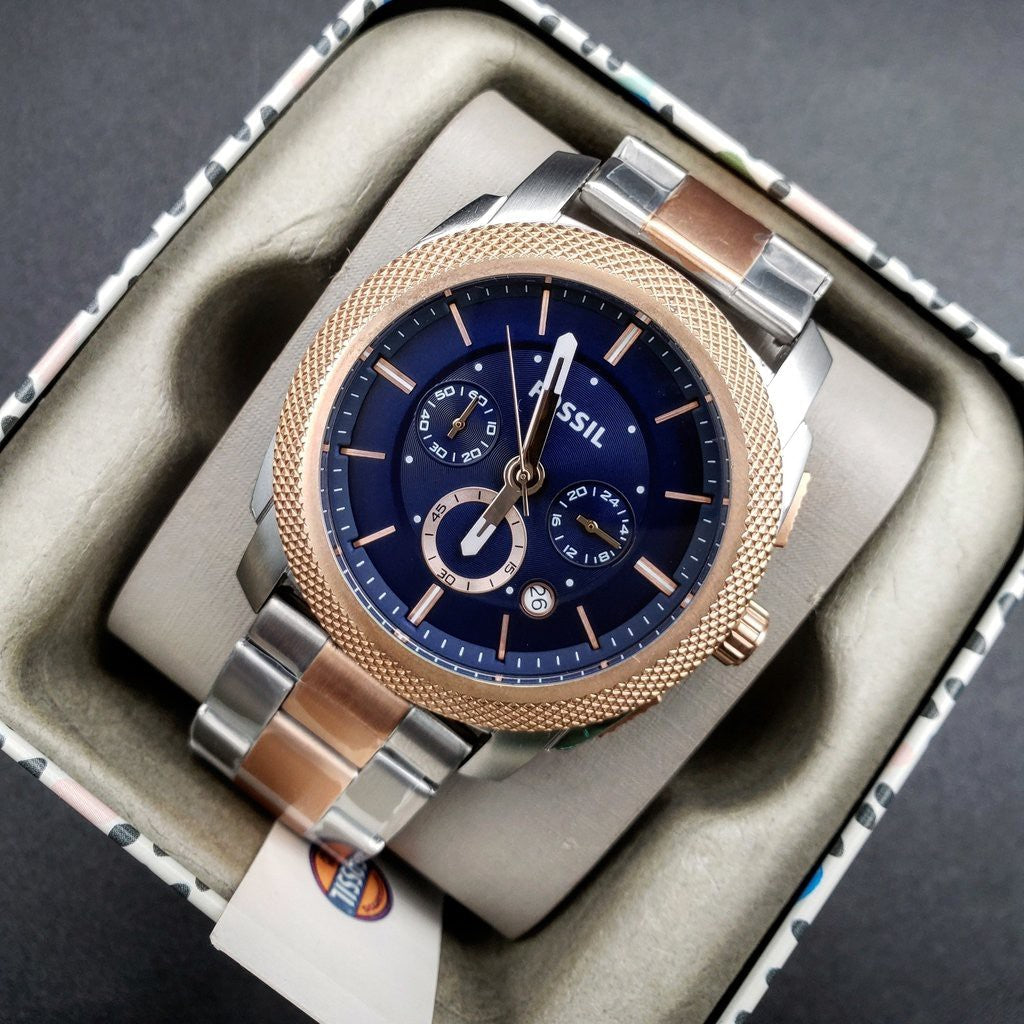  Shop Authentic Fossil Machine Blue Dial Two Tone Steel Strap Watch for Men - FS5037 - Luxxuri