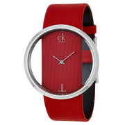  Shop Authentic Calvin Klein Glam Transparent Dial Red Leather Strap Watch for Women - K9423144 - Luxxuri