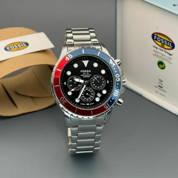  Shop Authentic Fossil FB-03 Chronograph Black Dial Silver Steel Strap Watch for Men - FS5767 - Luxxuri