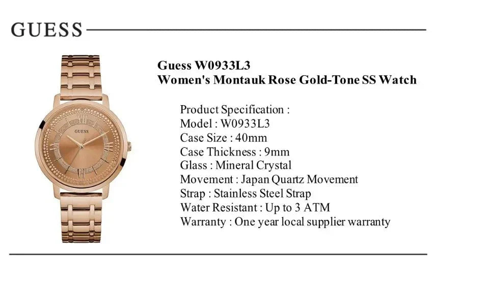 Shop Authentic Guess Montauk Rose Gold Dial Rose Gold Steel Strap Watch For Women - W0933L3 - Luxxuri