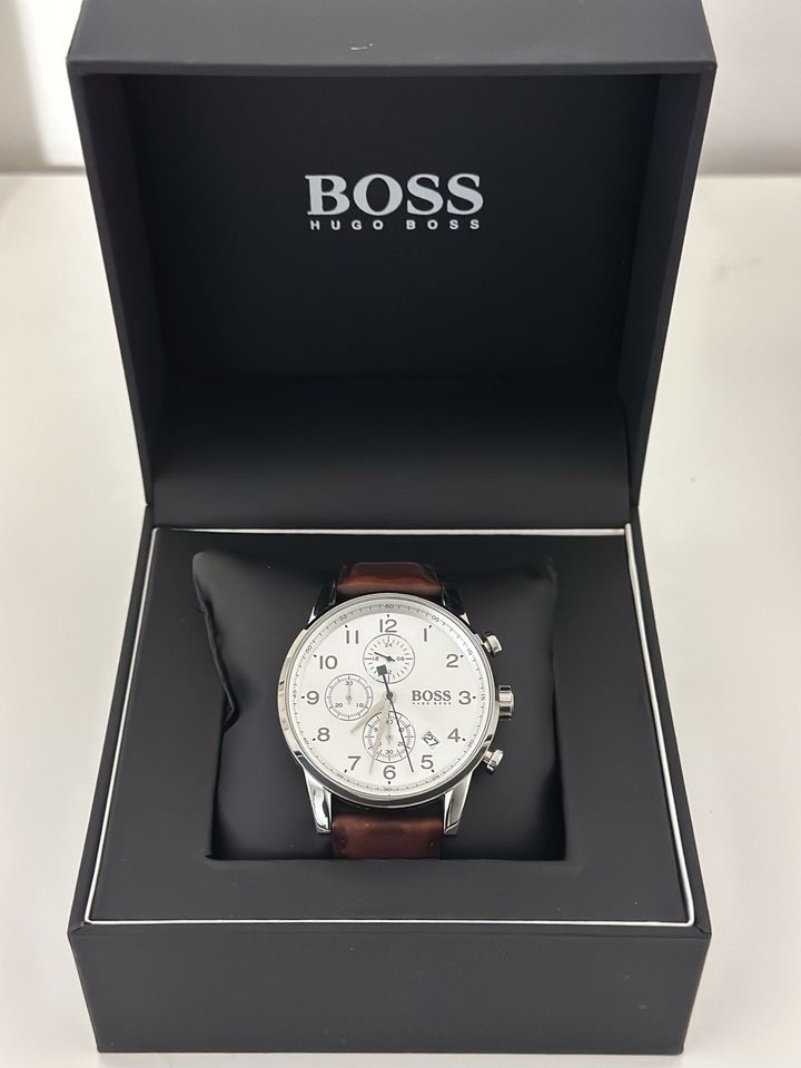  Shop Authentic Hugo Boss Navigator White Dial Brown Leather Strap Watch for Men - 1513495 - Luxxuri