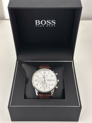  Shop Authentic Hugo Boss Navigator White Dial Brown Leather Strap Watch for Men - 1513495 - Luxxuri