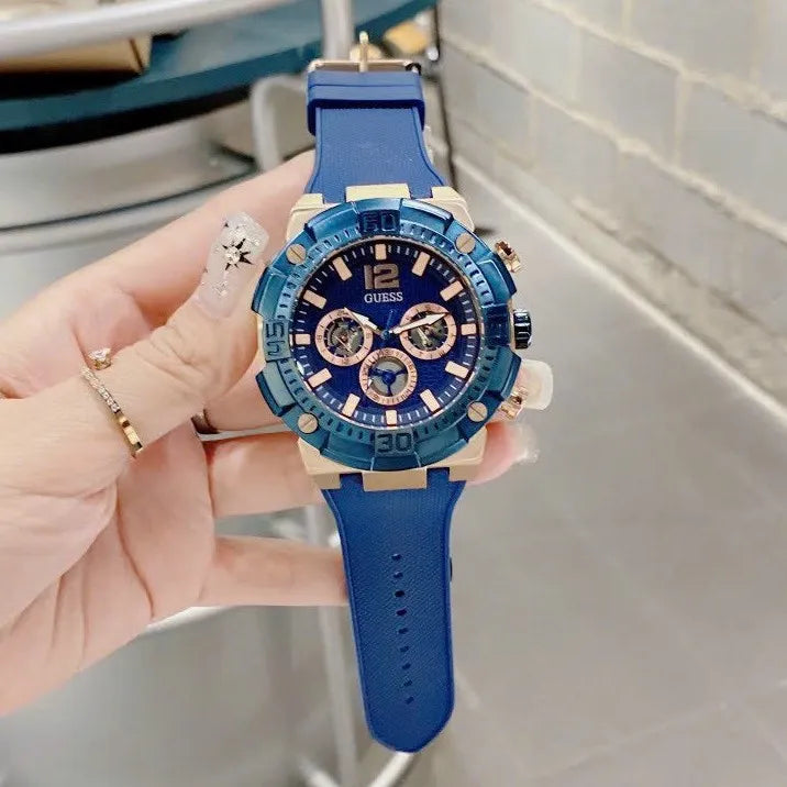  Shop Authentic Guess Navigator Chronograph Blue Dial Blue Rubber Strap Watch for Men - GW0264G4 - Luxxuri