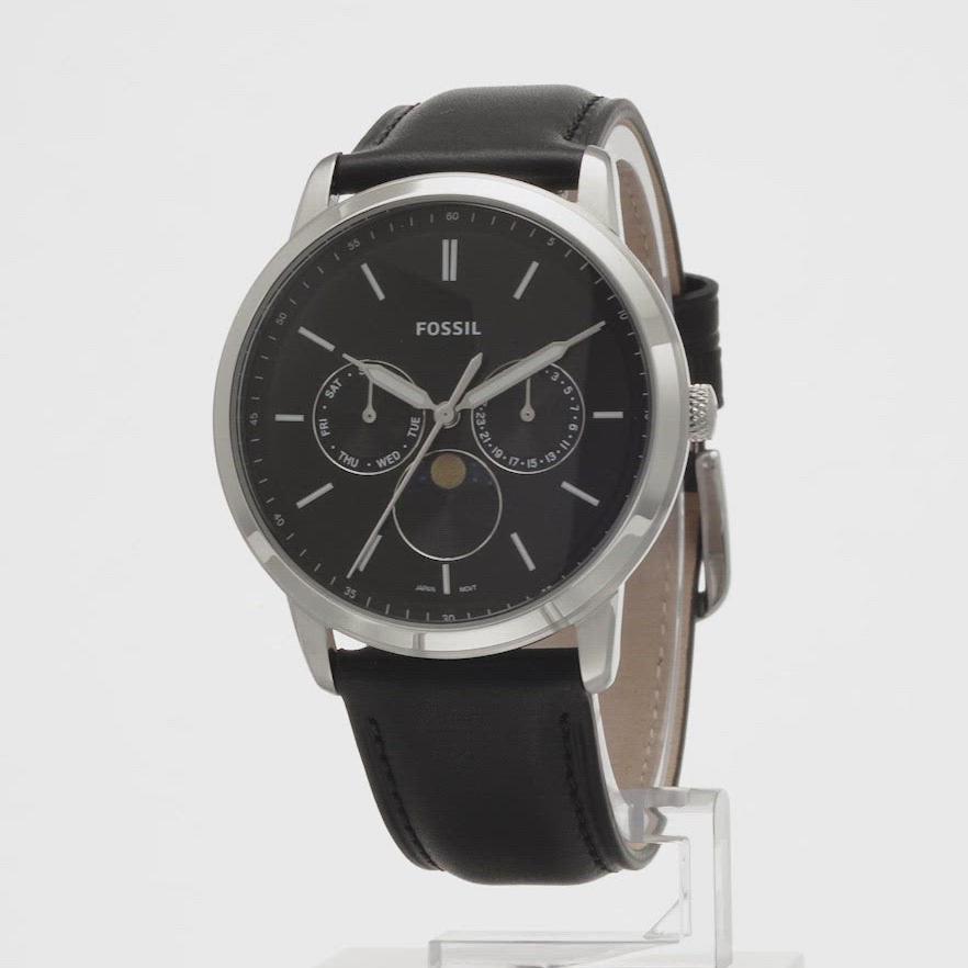  Shop Authentic Fossil Neutra Minimalist Moonphase Black Dial Black Leather Strap Watch for Men - FS5904 - Luxxuri