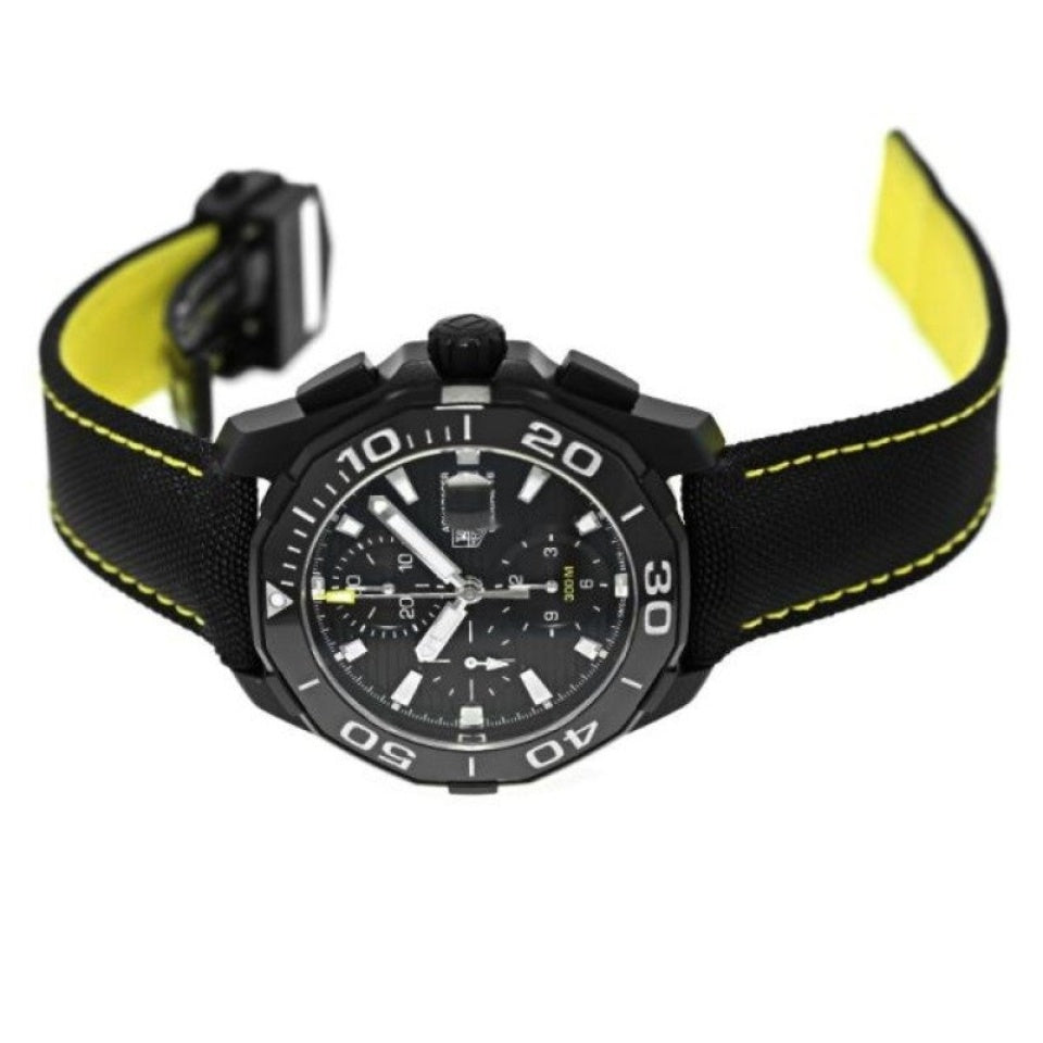  Shop Authentic Tag Heuer Aquaracer Chronograph PVD Black Dial Black Nylon Strap Watch for Men - CAY218A.FC6361 - Luxxuri