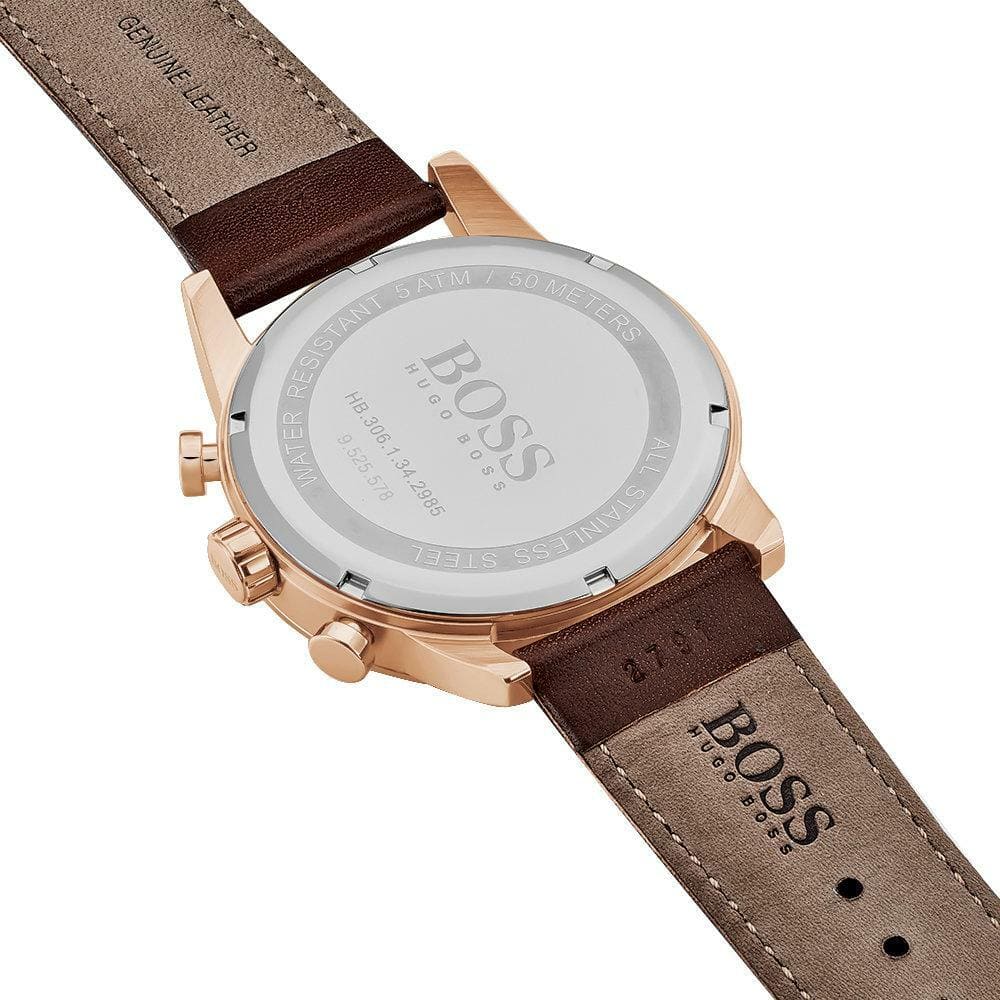  Shop Authentic Hugo Boss Navigator Grey Dial Brown Leather Strap Watch for Men - 1513496 - Luxxuri