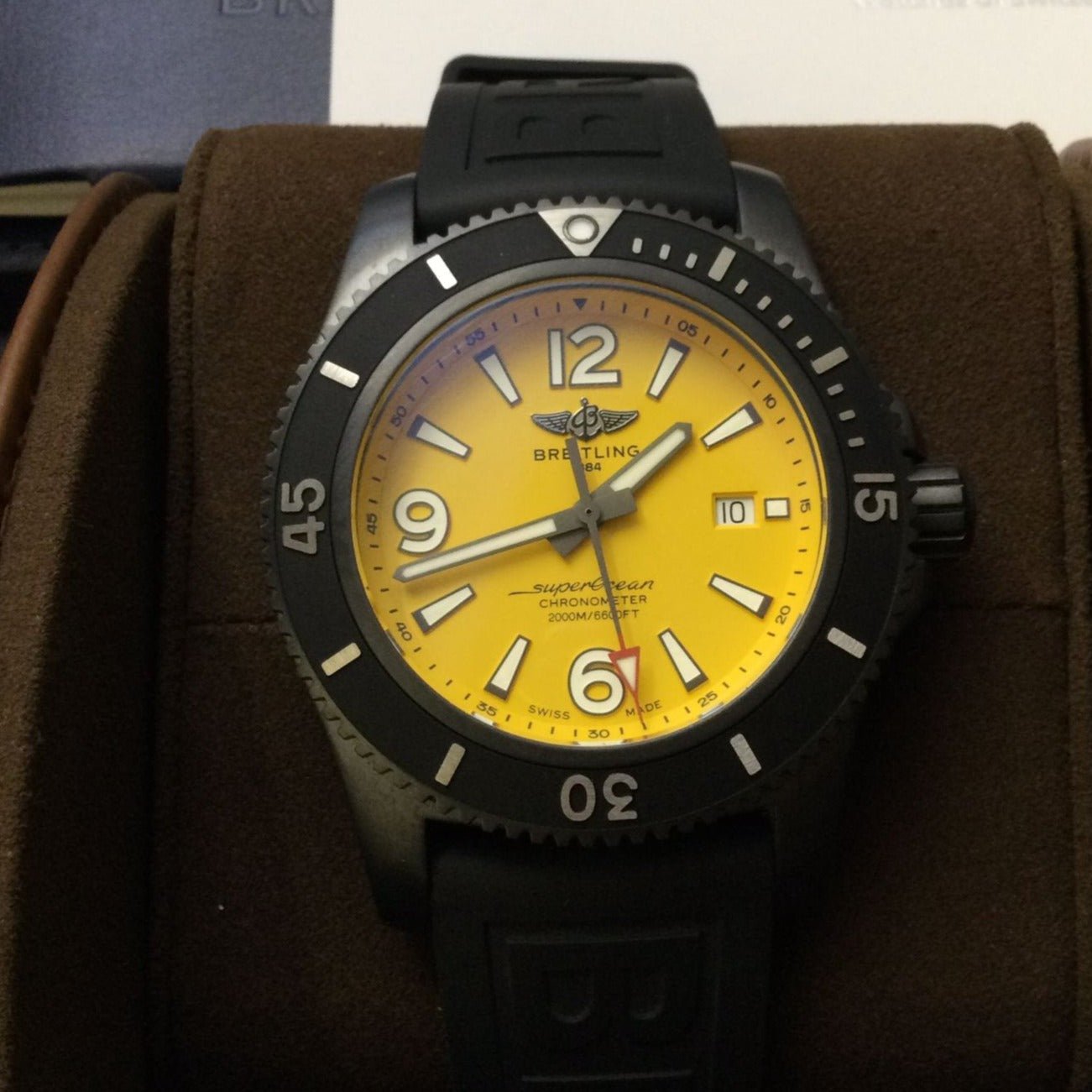  Shop Authentic Breitling Superocean Automatic 46mm Yellow Dial Black Rubber Strap Watch for Men - M17368D71I1S1 - Luxxuri