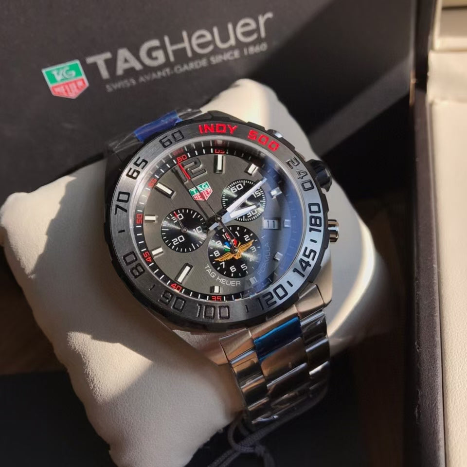  Shop Authentic Tag Heuer Formula 1 Chronograph Indy 500 Special Edition Grey Dial Silver Steel Strap Watch for Men - CAZ1016.EB0058 - Luxxuri