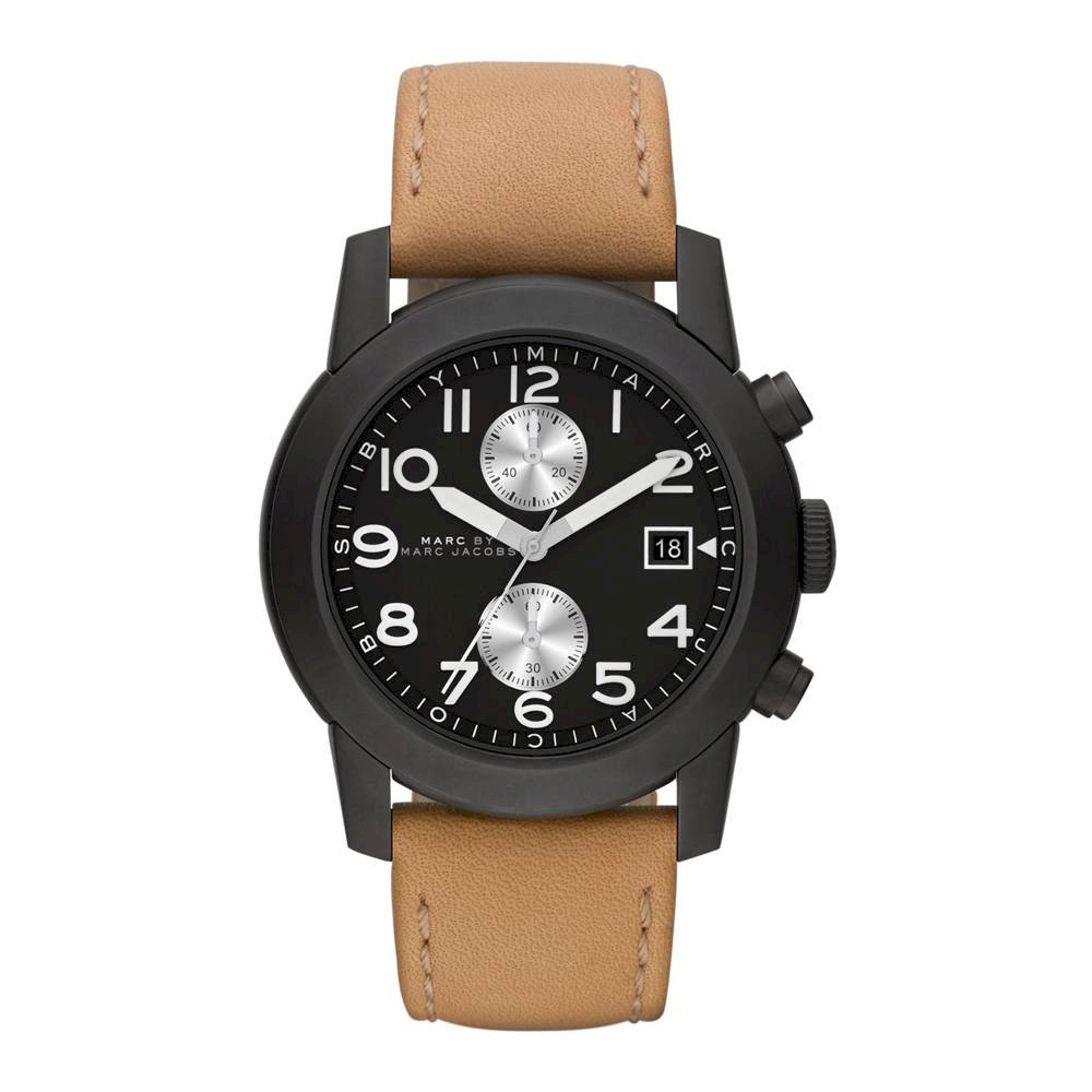  Shop Authentic Marc Jacobs Larry Chronograph Black Dial Brown Leather Strap Watch for Men - MBM5053 - Luxxuri