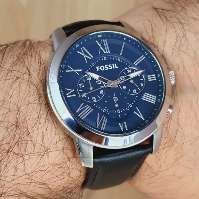  Shop Authentic Fossil Grant Chronograph Blue Dial Black Leather Strap Watch for Men - FS4990 - Luxxuri