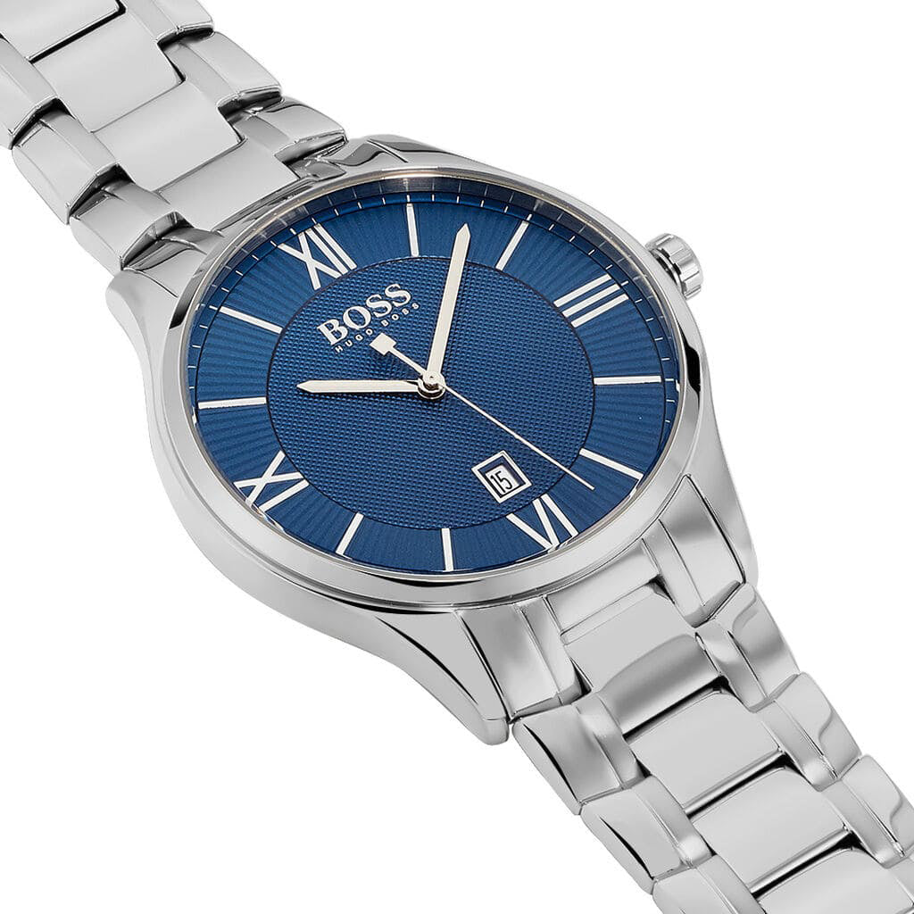  Shop Authentic Hugo Boss Governer Blue Dial Silver Steel Strap Watch for Men - 1513487 - Luxxuri
