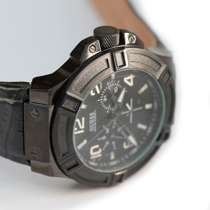  Shop Authentic Guess Rigor Analog Black Dial Black Leather Strap Watch For Men - W0040G1 - Luxxuri
