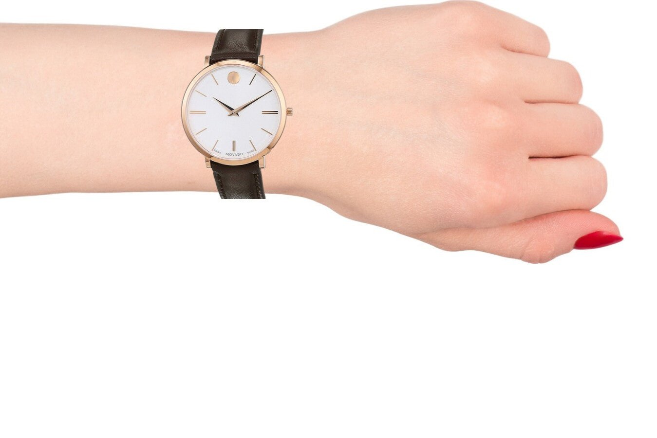  Shop Authentic Movado Ultra Slim Silver Dial Brown Leather Strap Watch For Women - 0607093 - Luxxuri