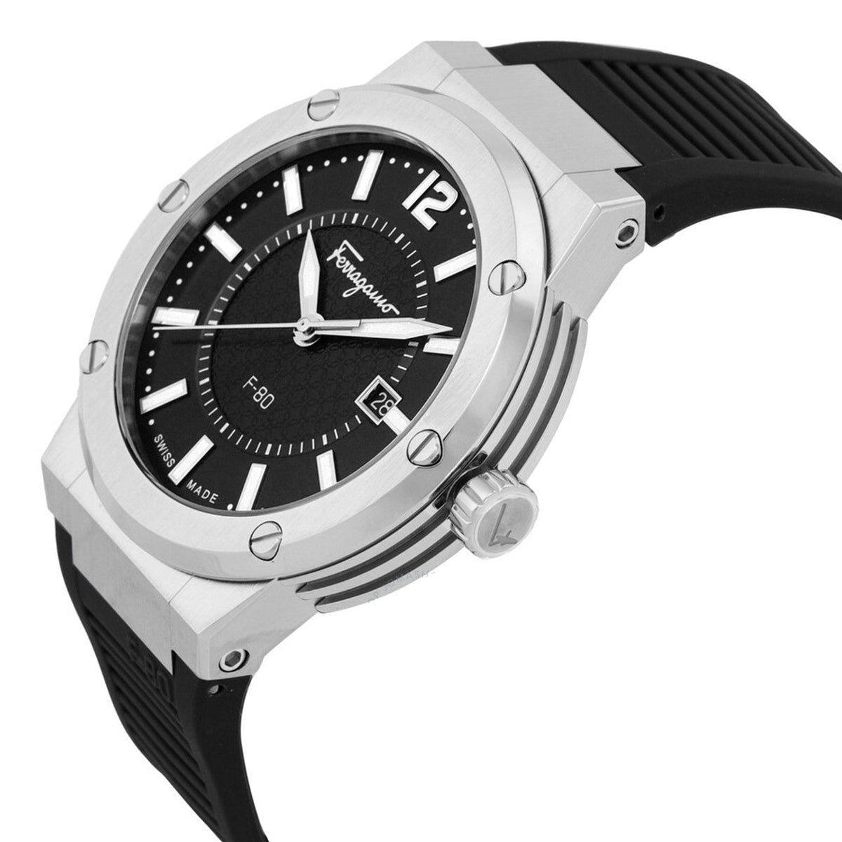  Shop Authentic Salvatore Ferragamo F-80 Black Dial Black Rubber Strap Watch For Men - SFHY01322 - Luxxuri