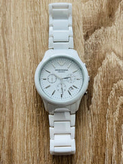  Shop Authentic Emporio Armani Ceramica Chronograph White Dial White Strap Watch For Men - AR1453 - Luxxuri