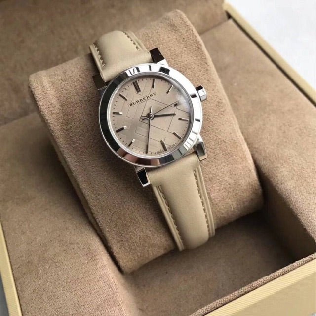  Shop Authentic Burberry The City Beige Dial Beige Leather Strap Watch for Women - BU9207 - Luxxuri