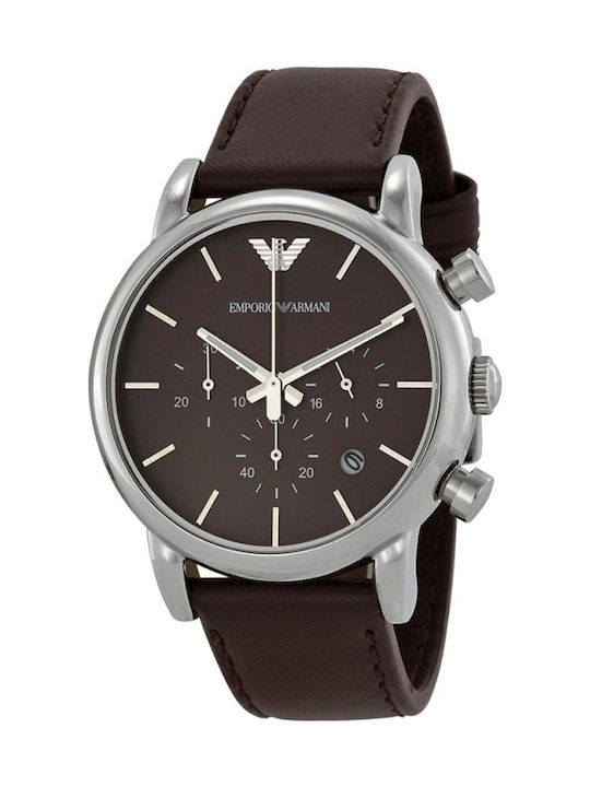  Shop Authentic Emporio Armani Classic Chronograph Brown Dial Brown Leather Strap Watch For Men - AR1734 - Luxxuri