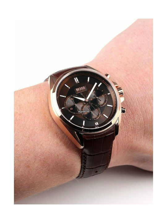  Shop Authentic Hugo Boss Driver Chronograph Brown Dial Brown Leather Strap Watch For Men - HB1513093 - Luxxuri