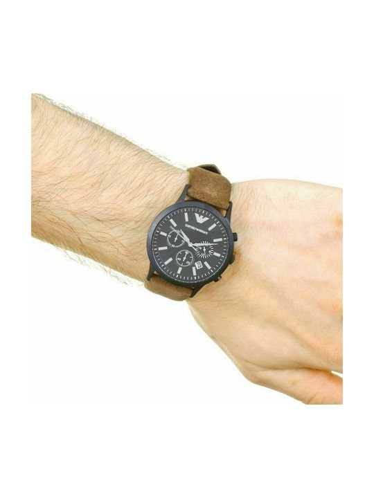  Shop Authentic Emporio Armani Chronograph Black Dial Brown Leather Strap Watch For Men - AR11078 - Luxxuri
