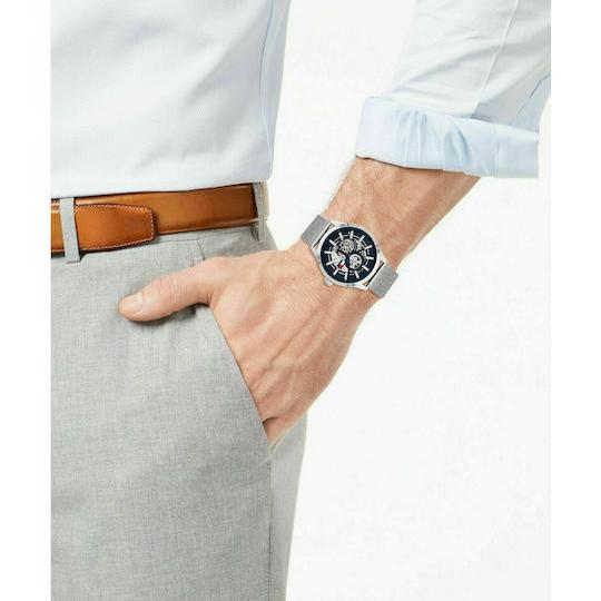  Shop Authentic Tommy Hilfiger Spencer Skeleton Black Dial Silver Mesh Bracelet Watch for Men - 1791643 - Luxxuri