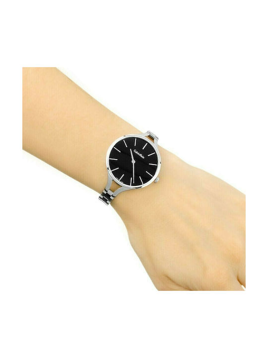  Shop Authentic Calvin Klein Graphic Black Dial Silver Steel Strap Watch for Women - K7E23141 - Luxxuri