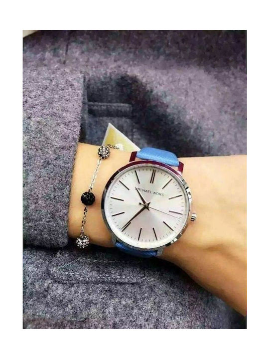  Shop Authentic Michael Kors Jaryn Quartz Silver Dial Blue Leather Strap Watch For Women - MK2495 - Luxxuri