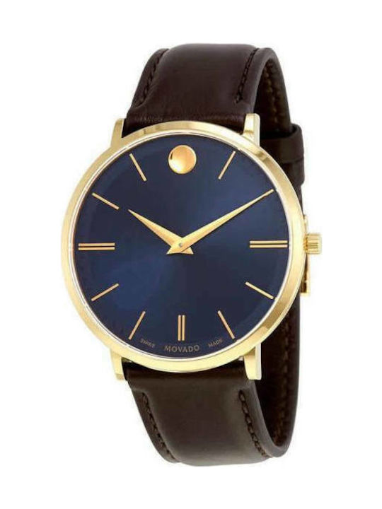  Shop Authentic Movado Ultra Slim Blue Dial Brown Leather Strap Watch For Men - 0607088 - Luxxuri