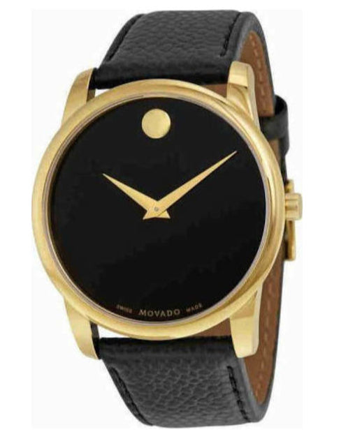  Shop Authentic Movado Museum Black Dial Black Leather Strap Watch For Men - 0607014 - Luxxuri