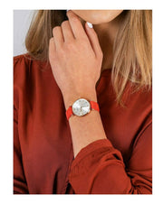  Shop Authentic Emporio Armani Gianni T Bar Silver Dial Red Leather Strap Watch For Women - AR1876 - Luxxuri