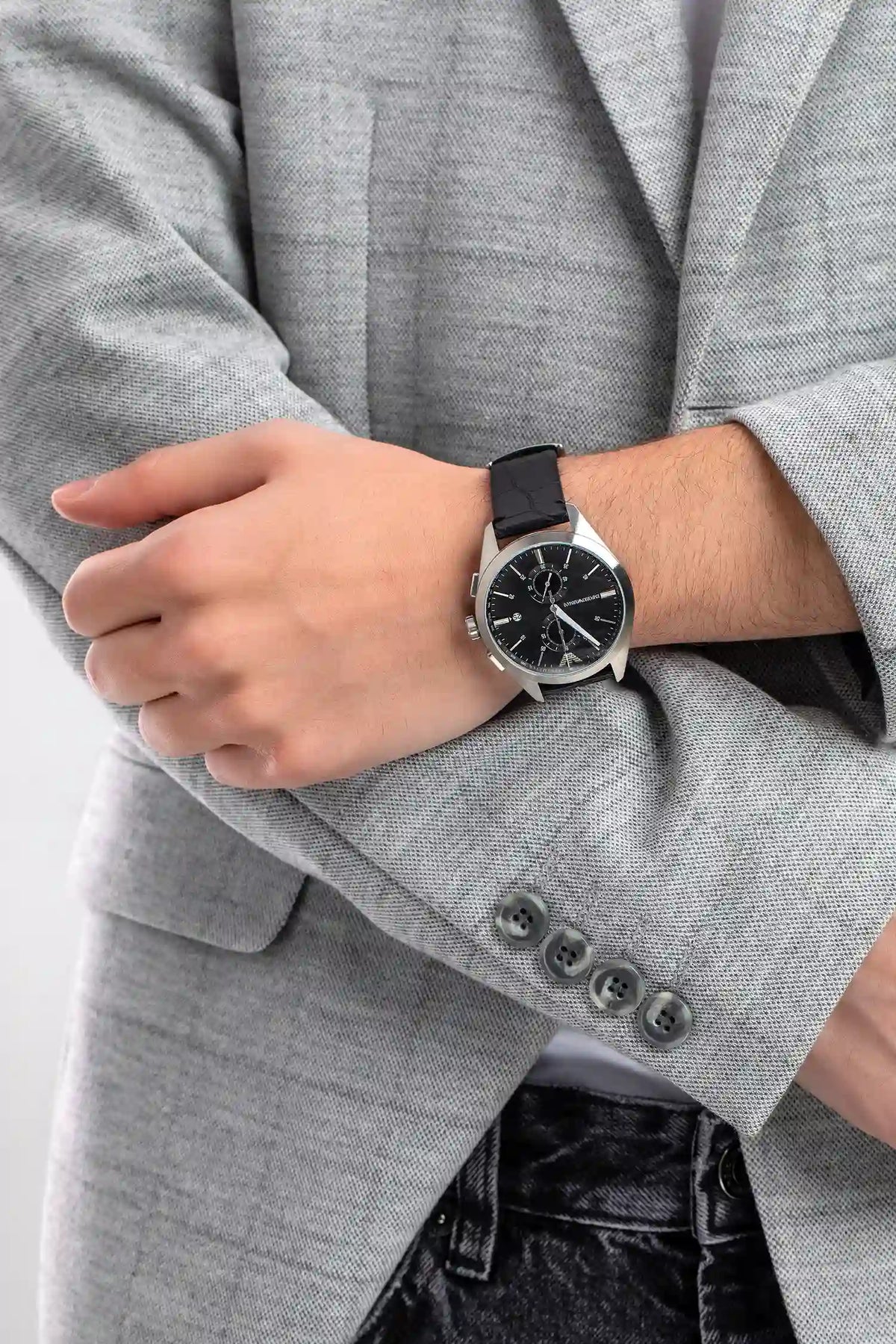  Shop Authentic Emporio Armani Claudio Chronograph Black Dial Black Leather Strap Watch For Men - AR11542 - Luxxuri