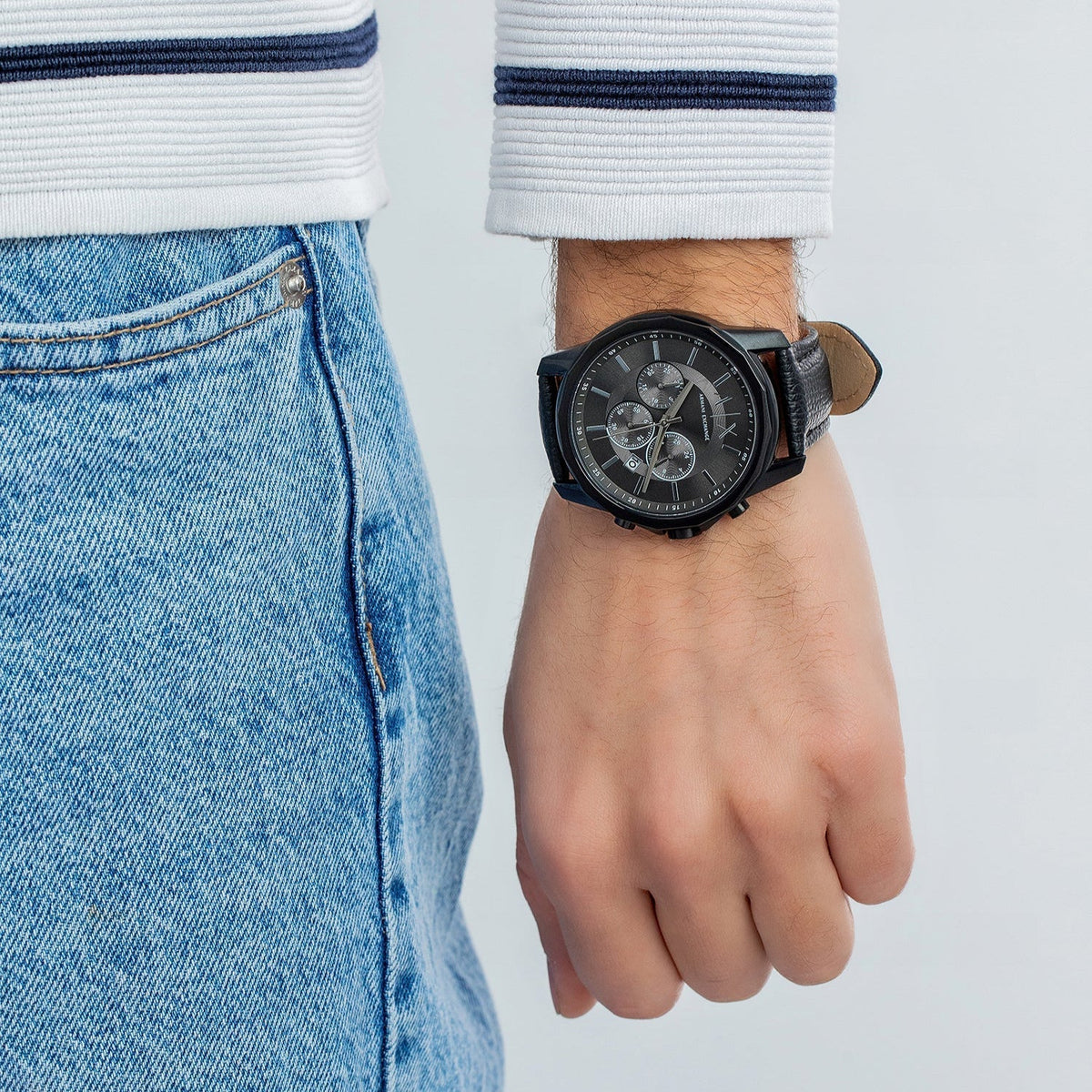  Shop Authentic Armani Exchange Banks Chronograph Black Dial Black Leather Strap Watch For Men - AX1724 - Luxxuri