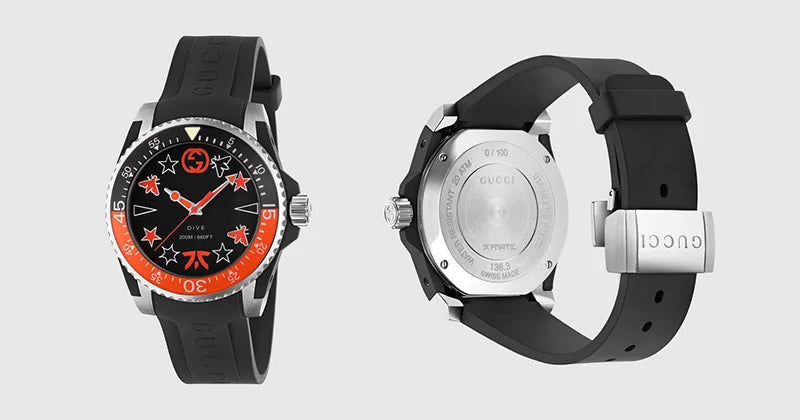  Shop Authentic Gucci Dive Limited Edition Black Dial Black Rubber Strap Unisex Watch - YA136333 - Luxxuri
