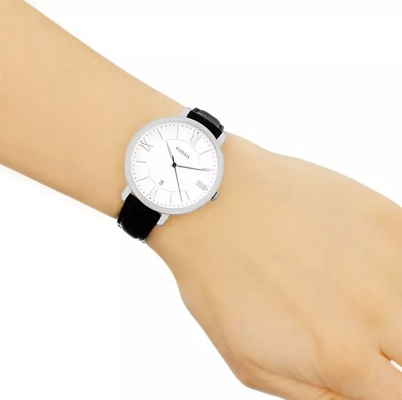  Shop Authentic Fossil Jacqueline Quartz White Dial Black Leather Strap Watch for Women - ES3972 - Luxxuri