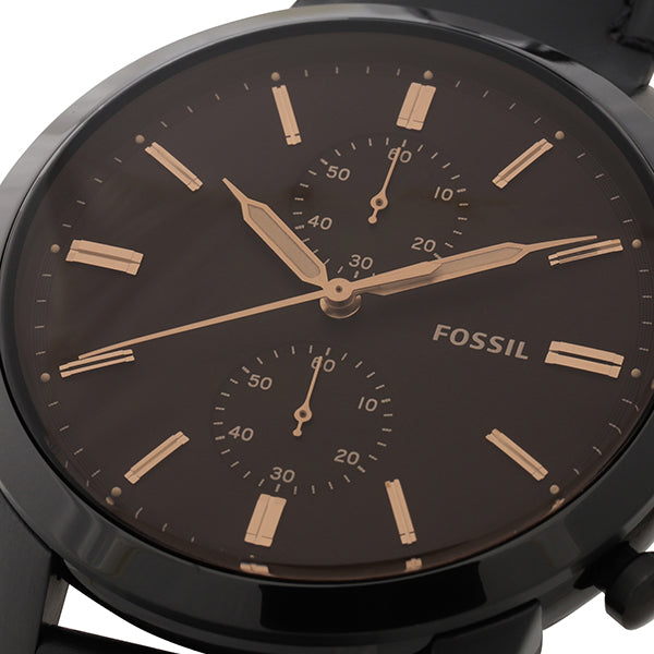  Shop Authentic Fossil Goodwin Chronograph Black Dial Black Leather Strap Watch for Men - FS5585 - Luxxuri