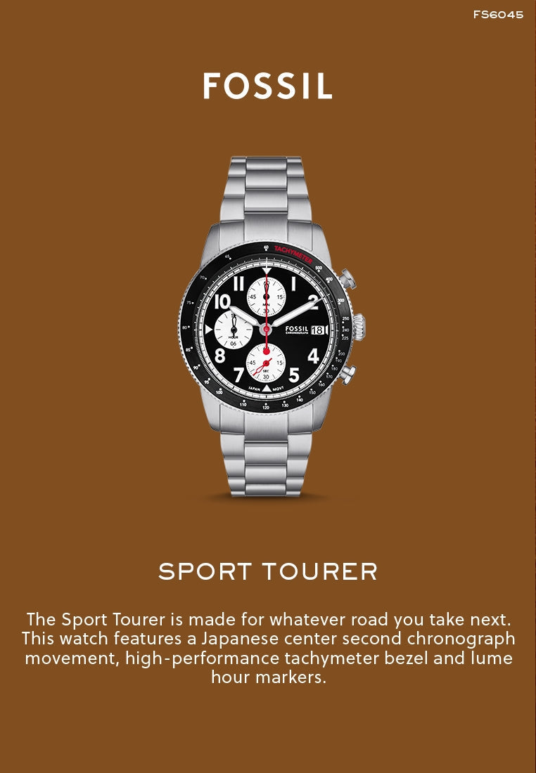  Shop Authentic Fossil Sport Tourer Chronograph Black Dial Silver Steel Strap Watch for Men - FS6045 - Luxxuri