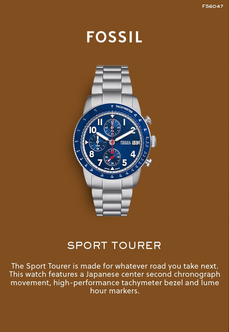  Shop Authentic Fossil Sport Tourer Chronograph Blue Dial Silver Steel Strap Watch for Men - FS6047 - Luxxuri