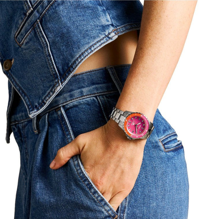  Shop Authentic Fossil Blue Dive Analog Pink Dial Silver Steel Strap Watch For Women - ES5351 - Luxxuri