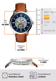  Shop Authentic Fossil Townsman Automatic Skeleton Blue Dial Brown Leather Strap Watch for Men - ME3154 - Luxxuri