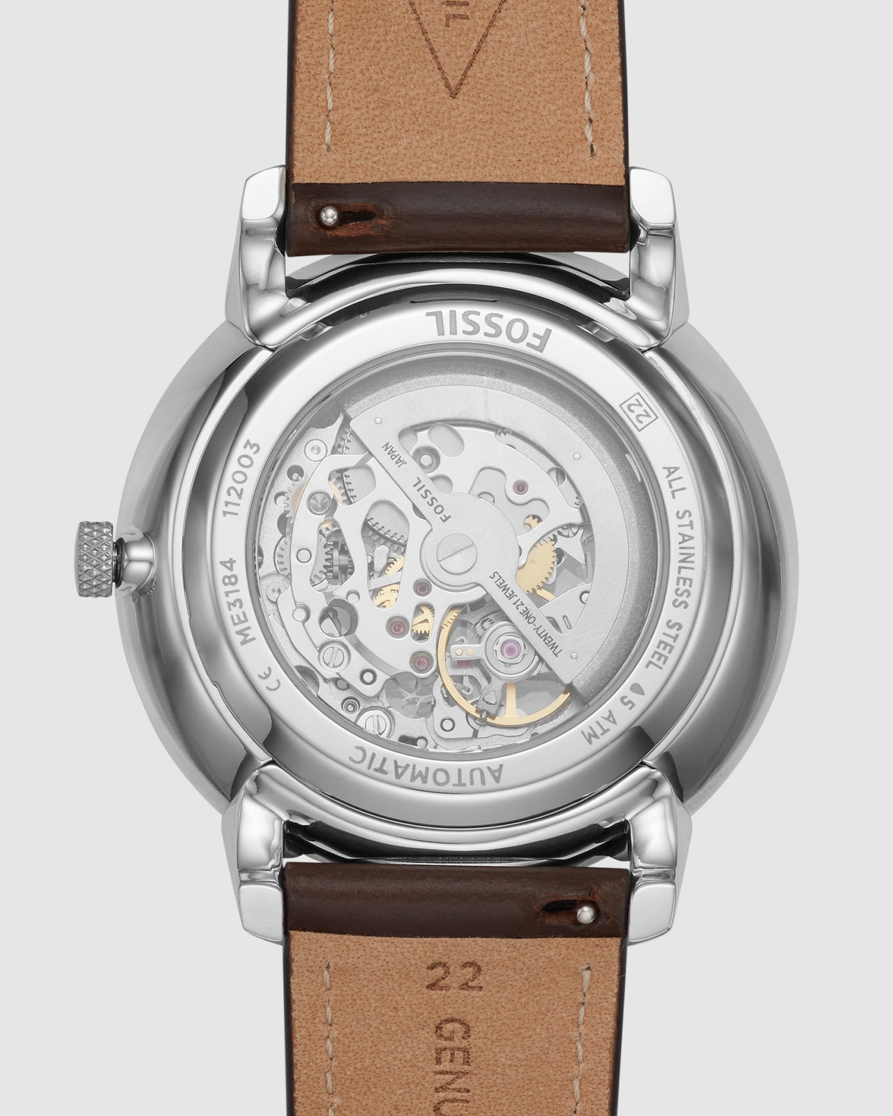  Shop Authentic Fossil Neutra Automatic Skeleton White Dial Brown Leather Strap Watch for Men - ME3184 - Luxxuri